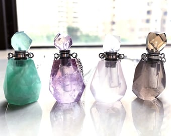 23 Gemstone for choose, Faceted Perfume Bottle Pendant Necklace, Chakra Crystal Quartz Perfume Bottle Pendant Long Necklace Jewelry