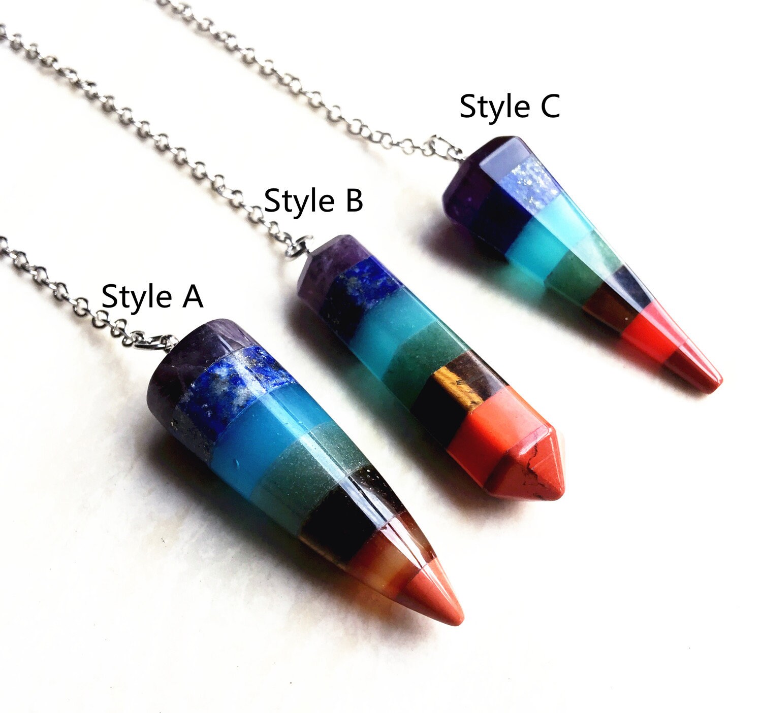37mm Faceted Gemstone Crystal Healing Point – Hexagonal Pendulum With 6 Chains