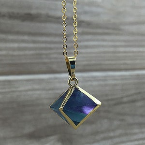 Beautiful Fluorite Necklace, Rainbow Fluorite Stone Dice Pendant with Gold Electroplated, Silver Plated FS02