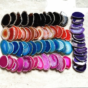 Agate Slice, 40mm - 50mm Druzy Agate Geode Slice, Pink, Purple, Blue, Black, Tan/brown Agate slice for choose