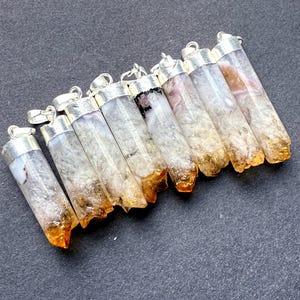 Polished Natural Citrine Druzy Cylinder Pendant With Gold Cap // Gold Electroplated Edge Pendant Necklace // Silver Plated Citrine Cylinder