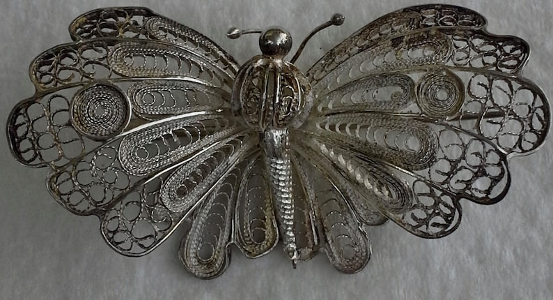 Vintage sterling silver  filigree Butterfly pinbrooch Mexico