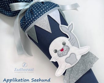 Seal appliqué for school cone, embroidered iron-on patch, seal patch