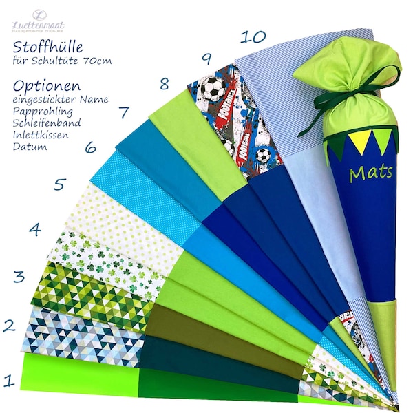 Stoffhülle für Schultüte (70cm) Zuckertüte aus Baumwolle zum Verzieren DIY Selbermachen blau gruen türkis