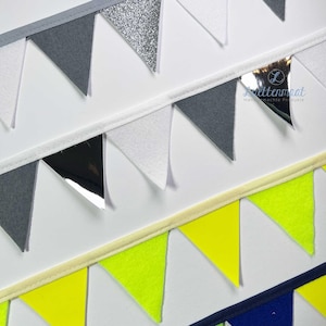 wimpelkette Wimpel Verzierung schultuete Bodüre Dreiecke zumAnnähen neongelb blau silber, glitzer