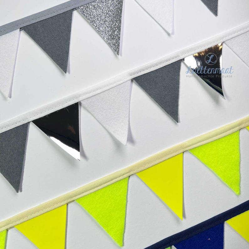 wimpelkette Wimpel Verzierung schultuete Bodüre Dreiecke zumAnnähen neongelb blau silber, glitzer