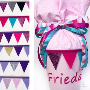 Pennant chain for school cones or as decoration with bias tape + decorative ribbon and ribbon garland purple-lilac-pink