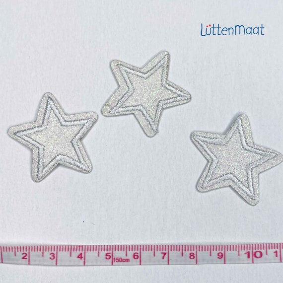 3 Glitzersterne  irisierend holographisch weiß Mini Applikation Aufnäher Aufbügler