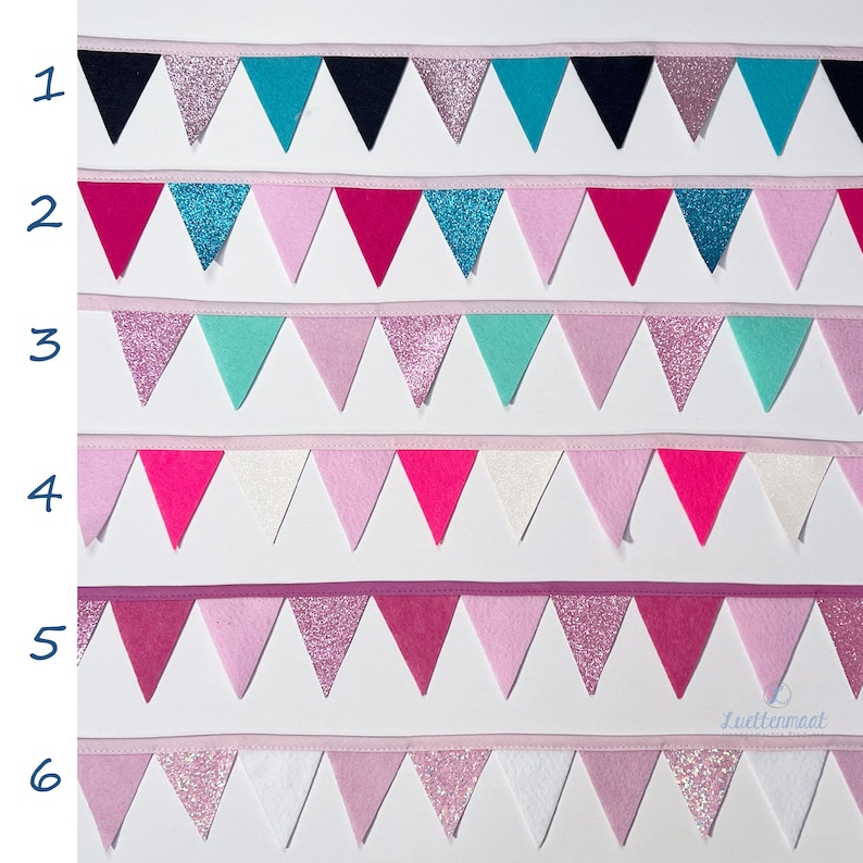 Wimpelkette für Schultüten oder als Dekoration mit Schrägband Zierband und Schleifenband girlande rosa pink-lila-glitzer Bild 5
