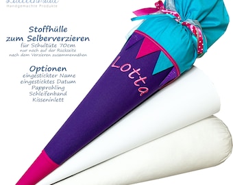 Stoffhülle für Schultüte (70cm) Zuckertüte aus Baumwolle Lila Pink türkis Stoff Kissen