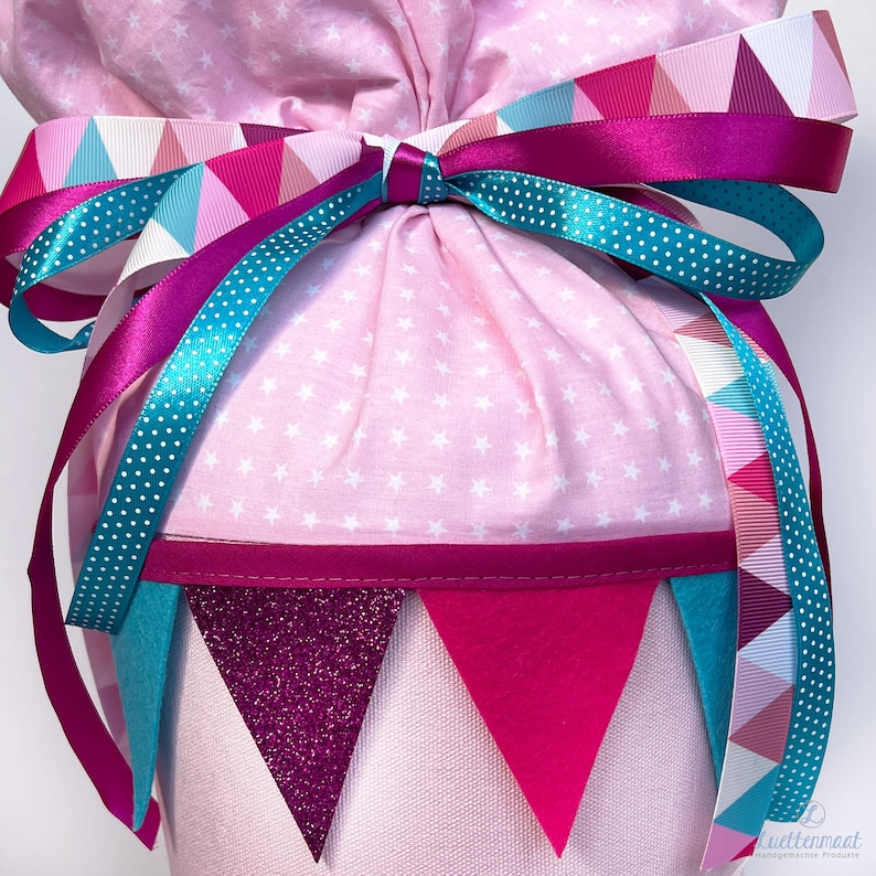 Wimpelkette für Schultüten oder als Dekoration mit Schrägband Zierband und Schleifenband girlande Lila-flieder-pink Bild 5