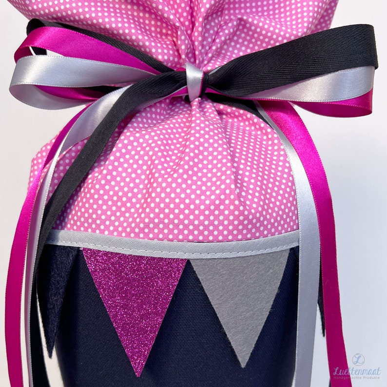 Wimpelkette für Schultüten oder als Dekoration mit Schrägband Zierband und Schleifenband girlande Lila-flieder-pink Bild 7