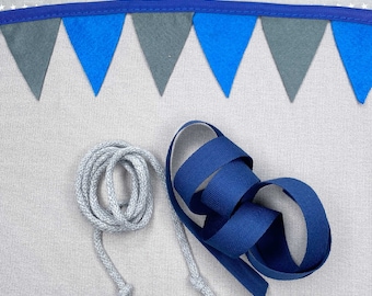 Wimpelkette für Schultüten oder als Dekoration mit Schrägband Wimpel Girlande blau- grau Filz
