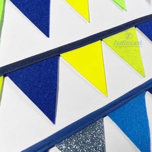 wimpelkette Wimpel Verzierung schultuete Bodüre Dreiecke zumAnnähen neongelb blau silber, glitzer