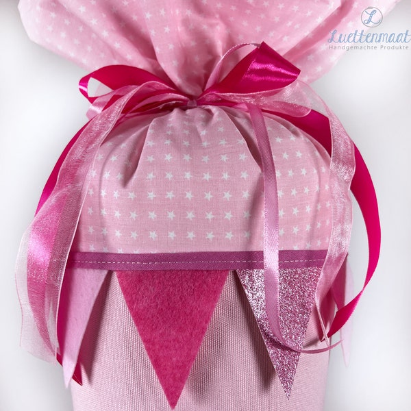 Set Wimpelkette für Schultüten oder als Dekoration mit Schrägband + Zierband und Schleifenband beere rosa glitzer