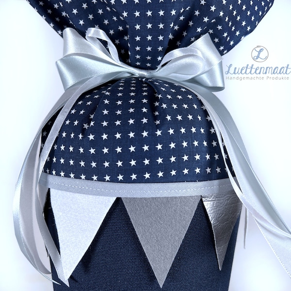 Set Wimpelkette für Schultüten oder als Dekoration mit Schrägband + Zierband und Schleifenband grau-weiß-silber-space