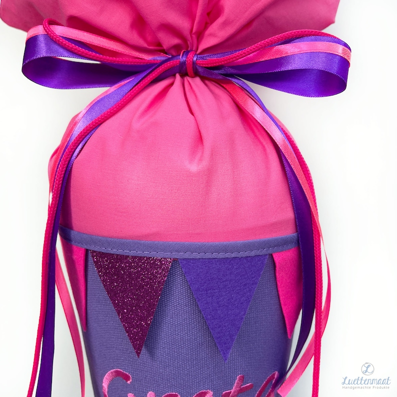 Wimpelkette für Schultüten oder als Dekoration mit Schrägband Zierband und Schleifenband girlande Lila-flieder-pink Bild 3
