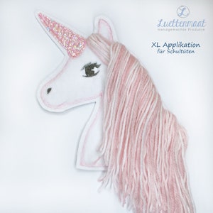 XL Einhorn in weiß mit Glizter Aufbügler, Applikation, Aufnäher für Schultüte