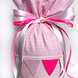 Wimpelkette für Schultüten oder als Dekoration mit Schrägband Zierband und Schleifenband girlande rosa pink-lila-glitzer Bild 9