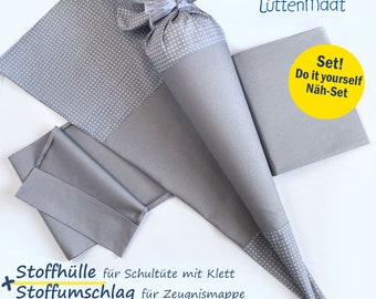 NEU! Bastelset: Stoffhülle für Schultüte  + Hülle Zeugnismappe  aus Baumwolle zum Verzieren  Benähen