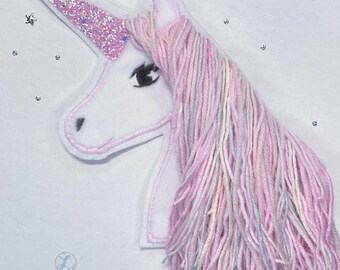 XL white unicorn with glitter iron-on patch, appliqué, sew-on for school cone