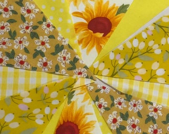 Banderines de tela para boda, 40 pies, Vintage, hecho a mano, flor, pancarta de jardín, bautizo, fiesta en el jardín, disponible en MINI. Amarillo sol