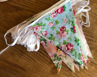 Fabric Bunting Wedding 40ft Vintage Shabby Handmade flower Garden Banner Christening Garden Party Fete, available in MINI. 1st Class Postage