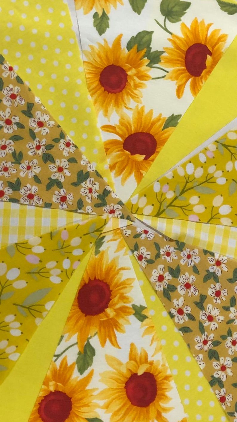 Fabric Bunting Wedding Vintage Shabby Handmade flower Garden Banner Christening Garden Party Fete 10ft/20ft/40ft/80ft/100ft/120ft/150ft mini Sunshine yellow