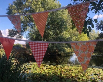 Fabric Bunting Wedding 40ft Vintage Shabby Handmade flower Garden Banner Christening Garden Party Fete, available in MINI. Orange Sunshine