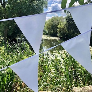 Wedding White Fabric Bunting 10ft, 20ft, 40ft Vintage Shabby Handmade PURE Bright WHITE Garden Banner Wedding Christening Garden Party Fete White