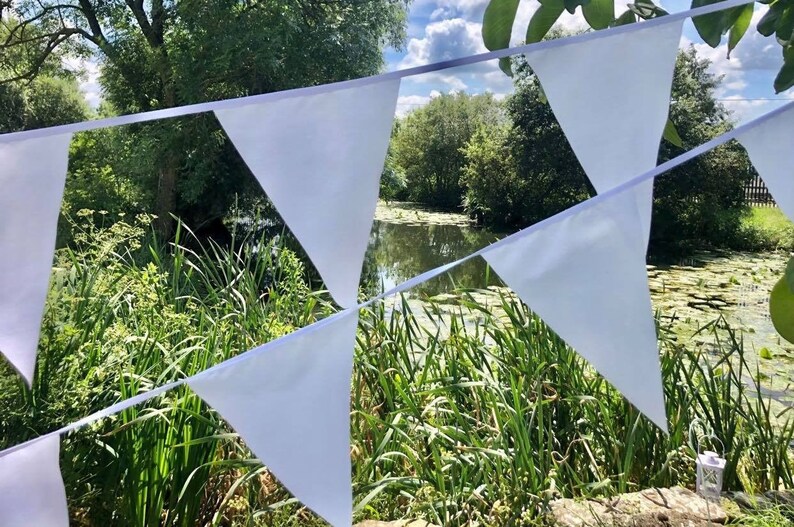 Fabric Bunting Wedding Vintage Shabby Handmade flower Garden Banner Christening Garden Party Fete 10ft/20ft/40ft/80ft/100ft/120ft/150ft mini White