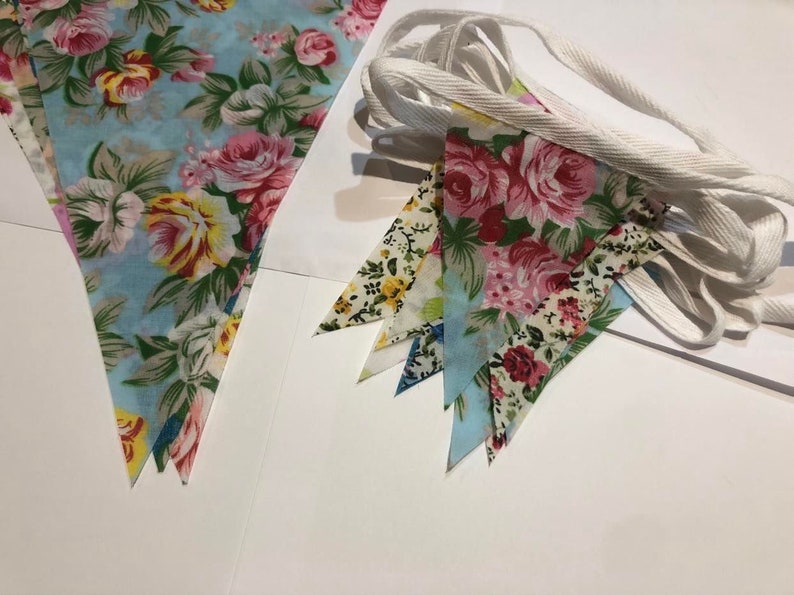 Fabric Bunting Wedding Vintage Shabby Handmade flower Garden Banner Christening Garden Party Fete 10ft/20ft/40ft/80ft/100ft/120ft/150ft mini image 8