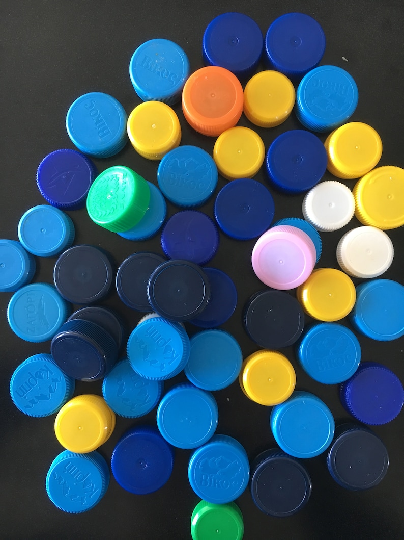 100 PLASTIC BOTTLE CAPS/ plastic bottle lids recycled image 1