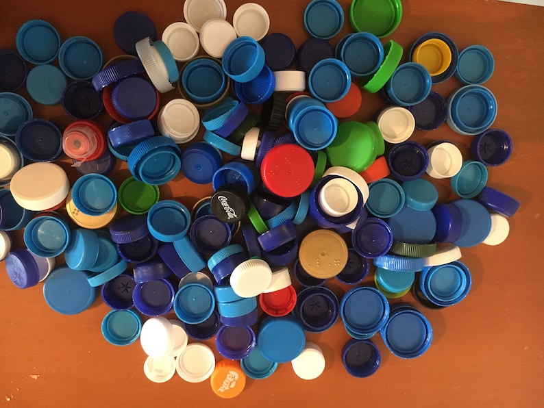 100 PLASTIC BOTTLE CAPS/ plastic bottle lids recycled image 4