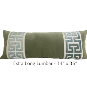 Sage Velvet Lumbar Pillow Cover with Large MIST Greek Key
