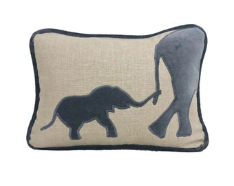 Tan and Gray Elephant Lumbar Pillow Cover