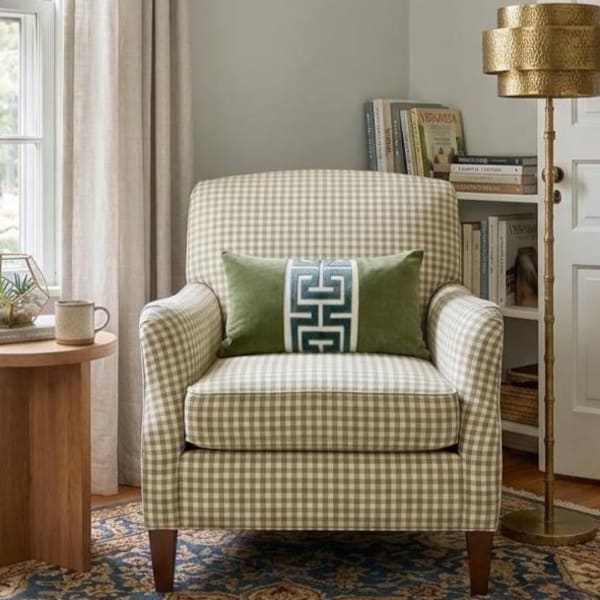 Sage Green Velvet Lumbar Pillow Cover with Large MIST Greek Key Trim
