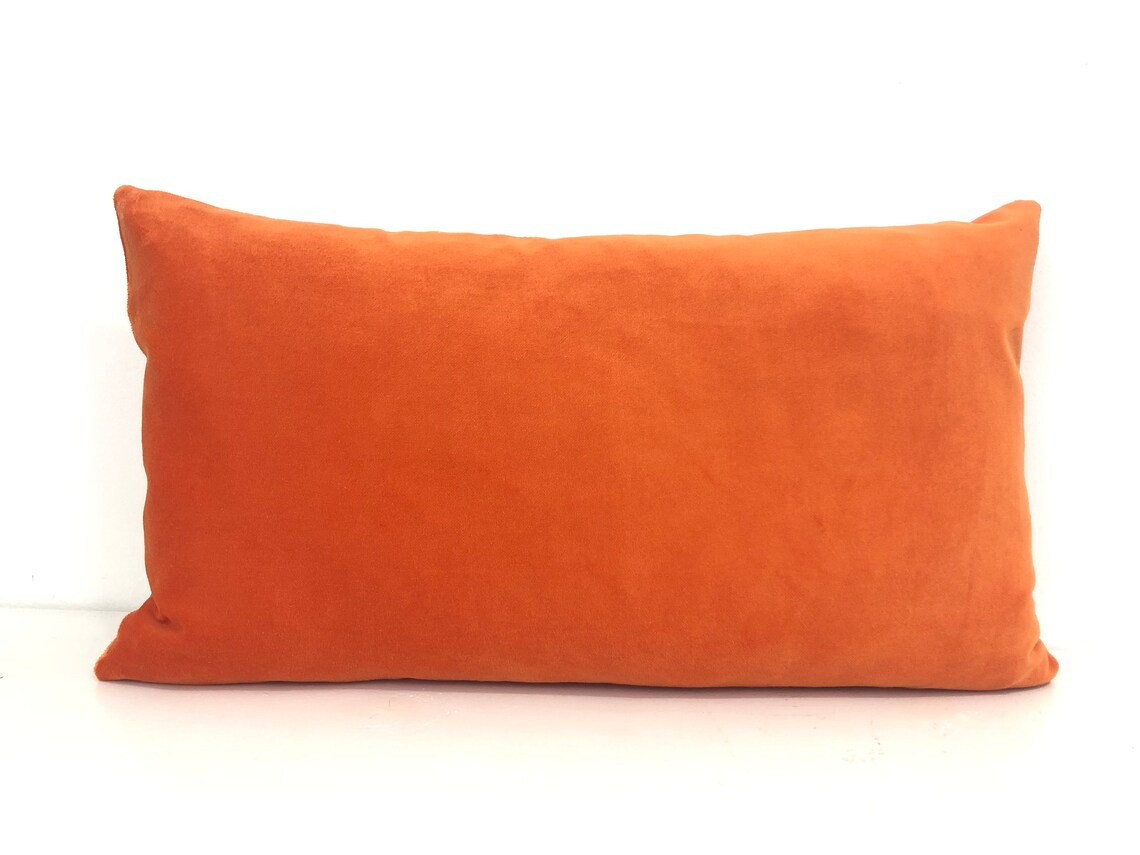 Orange Lumbar Pillow Cover With Black and White Greek Key Trim Etsy