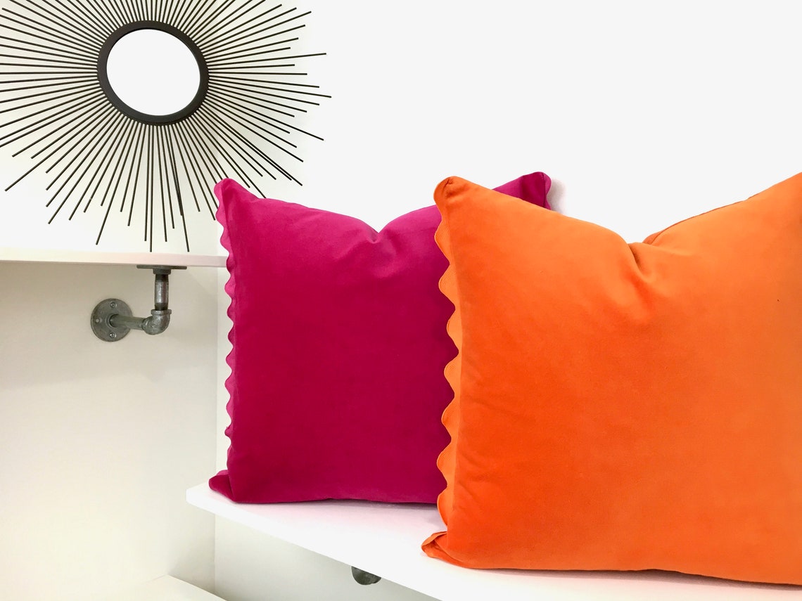Orange Pillow Cover Orange Velvet Pillow Cover With Ric Rac Etsy