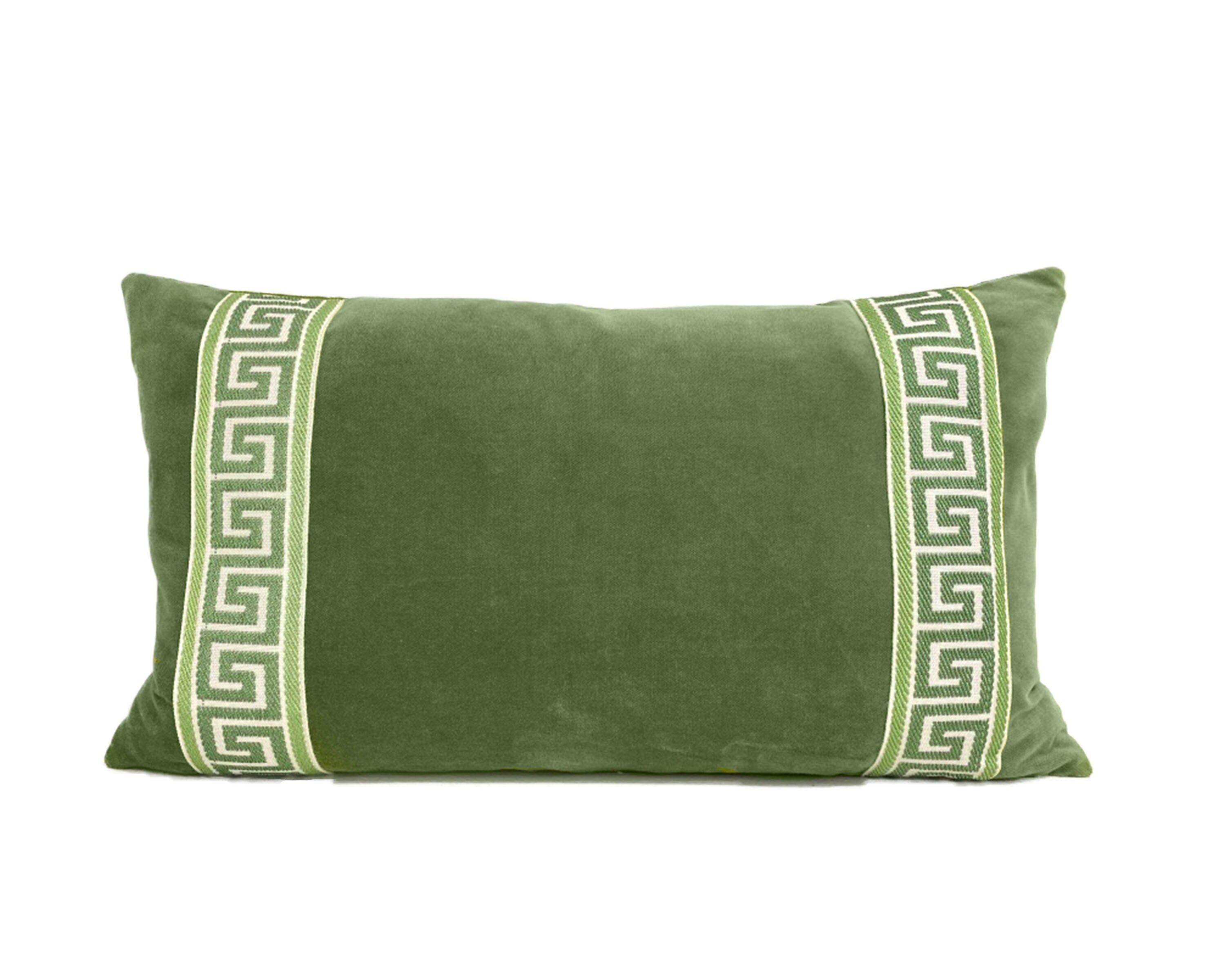 Sage Green Lumbar Pillow Cover with Greek Key Trim Navy Etsy