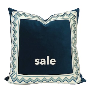 SALE Navy Blue Pillow Cover with Blue Zig Zag Trim