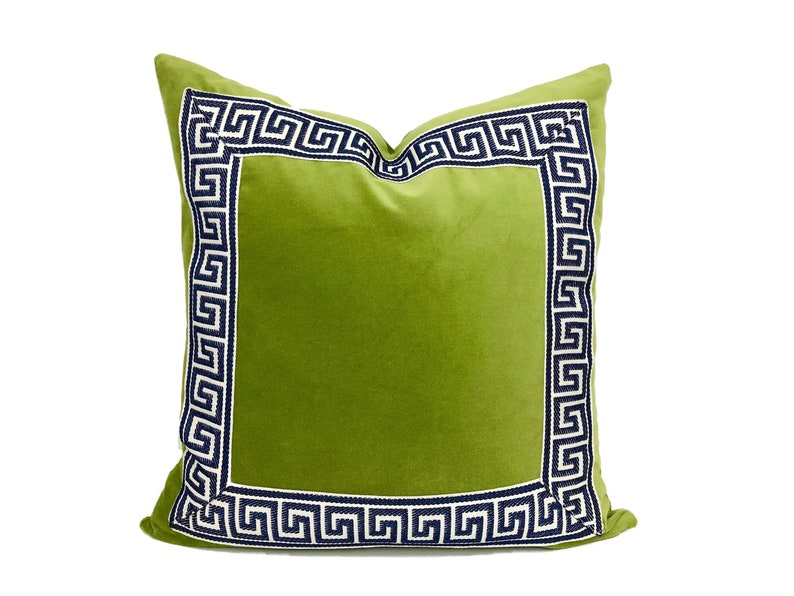 Lime Green Velvet Pillow Cover With Greek Key Trim Shown Etsy Israel