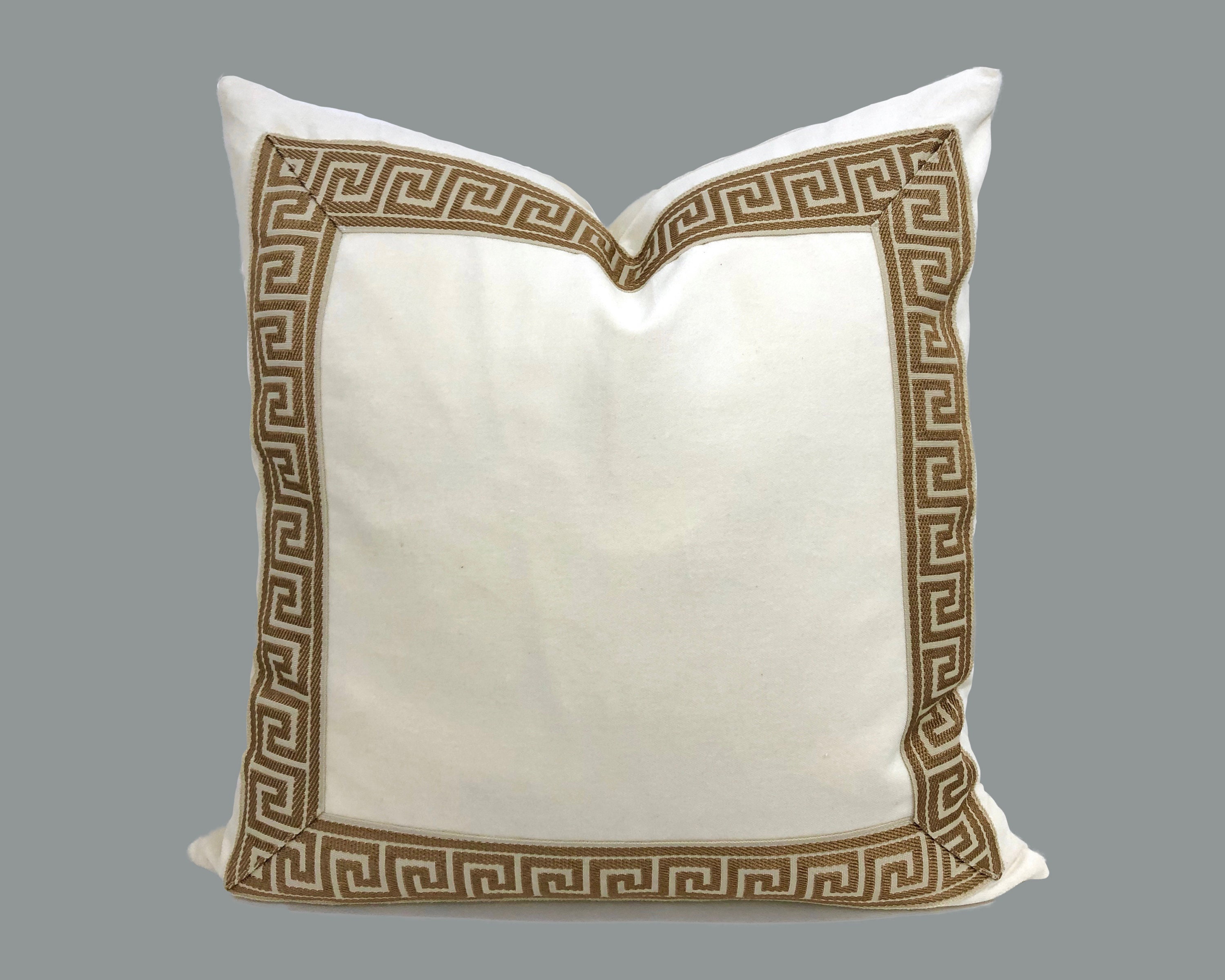 Offwhite Pillow Cover With Greek Key Shown With Gold Trim Etsy