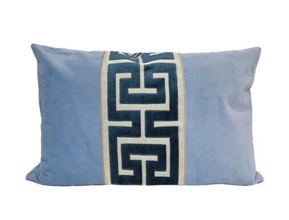 Light blue velvet lumbar pillow sale