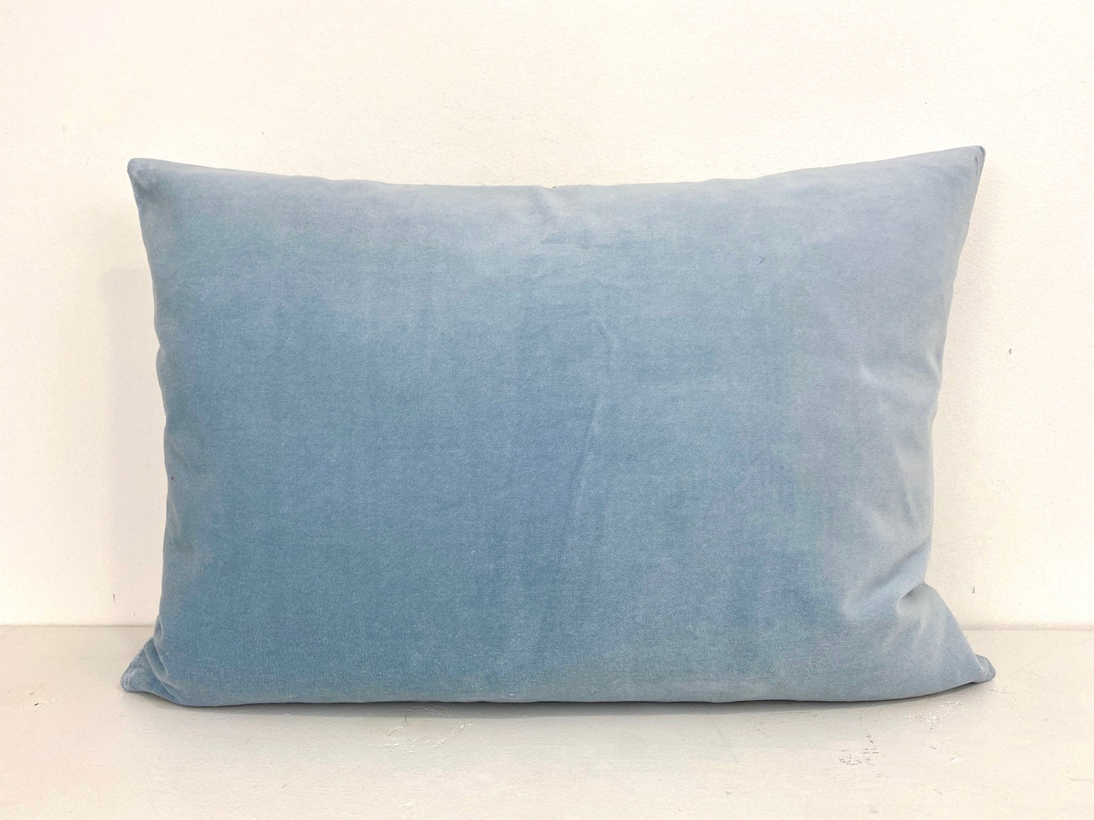 Light Blue Velvet Pillow Cover With Large Greek Key Trim Etsy