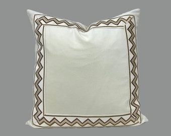 Off White Pillow Cover with Zig Zag Trim - SELECT TRIM COLOR
