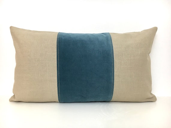 Tan And Blue Lumbar Pillow Cover Etsy