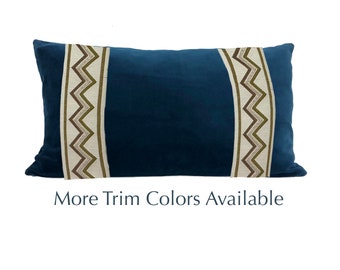 Navy Blue Lumbar Pillow Cover with Zig Zag Trim - SELECT TRIM COLOR