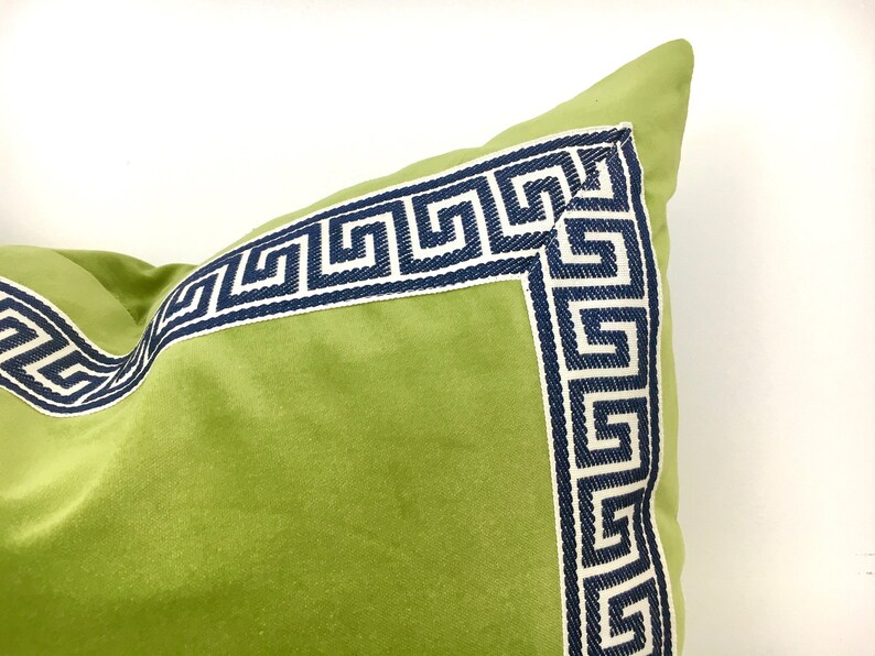 Lime Green Velvet Pillow Cover With Greek Key Trim Shown Etsy