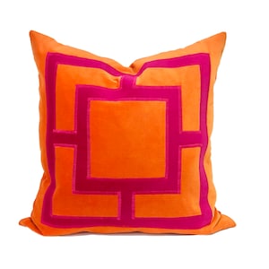 Orange and Fuchsia Pink Square Applique Pillow Cover